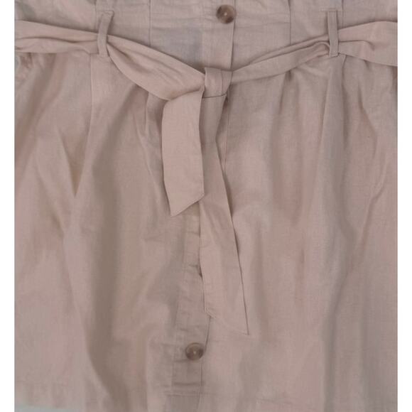 Falls Creek 1X Beige Cream Short Skirt Button Front Tie Belted Waist Linen Rayon - Picture 3 of 9